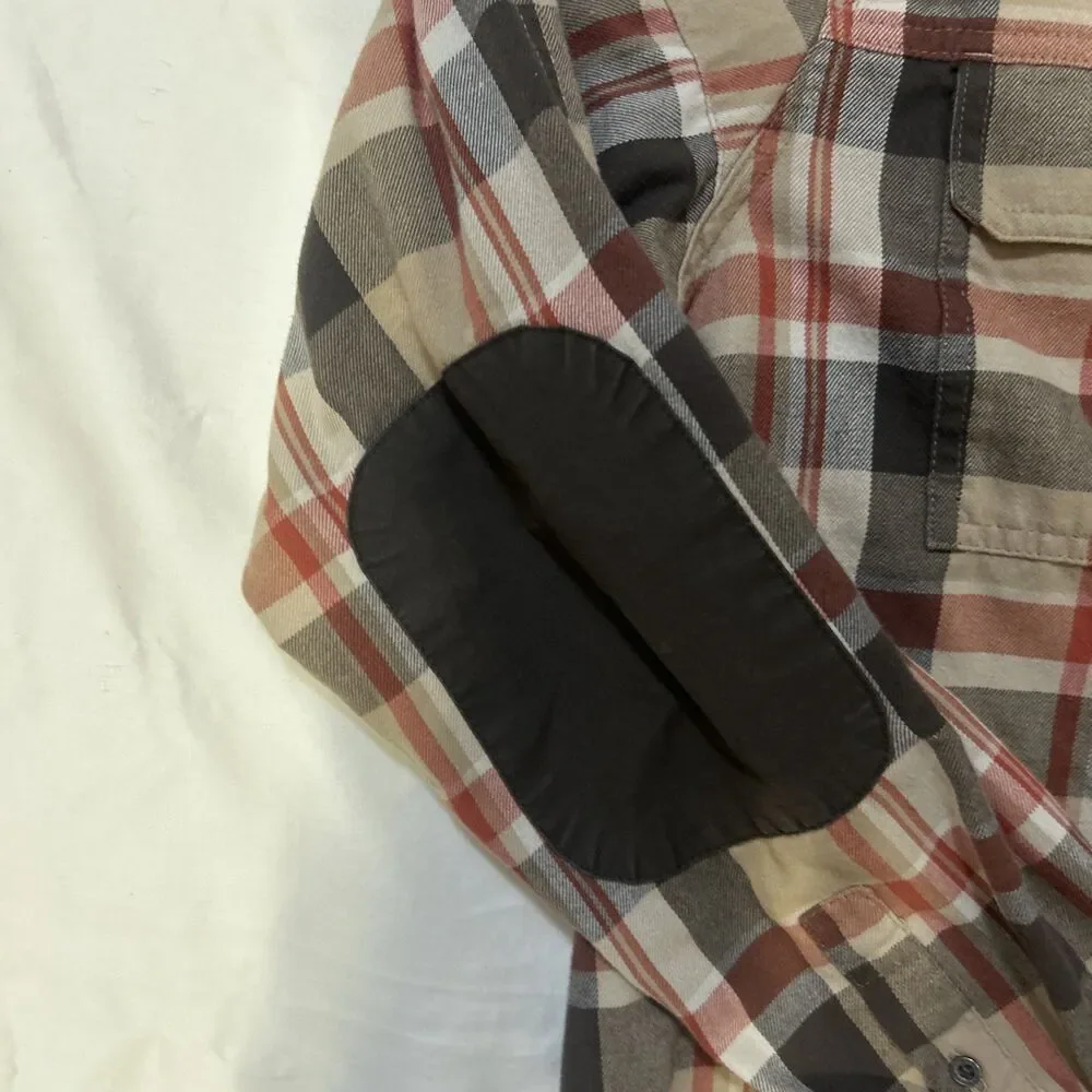 Wrangler ATG Shirt Mens Large Brown Plaid Button Up Flannel Cotton Blend Elbow